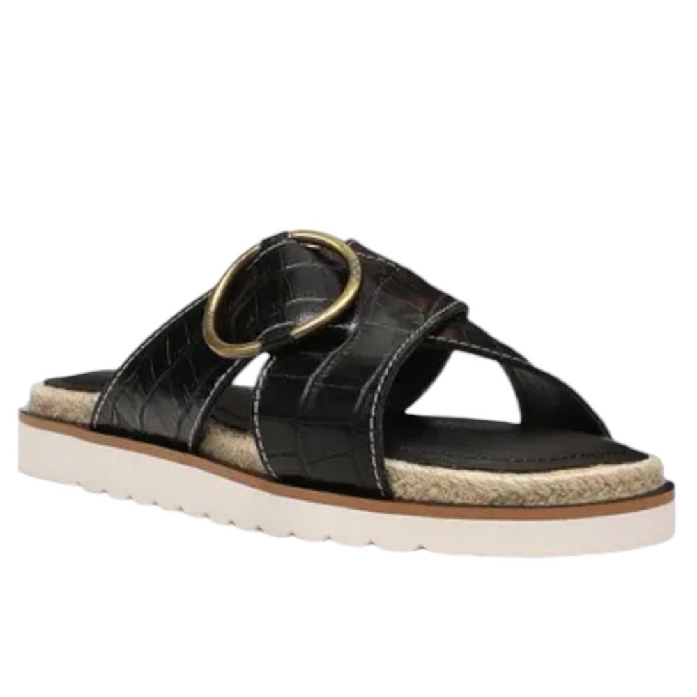 NYDJ Ross Slide Sandal Black Leather Crisscross Comfort Size 8 NEW - Picture 1 of 10